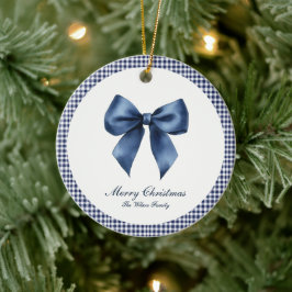 Traditionele blauwe knoop kerst keramisch ornament