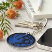 Traditionele blauwe Phoenix Cirkel op zwart Sleutelhanger (Voorkant Rechts)