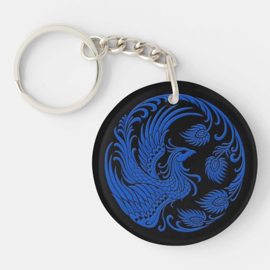 Traditionele blauwe Phoenix Cirkel op zwart Sleutelhanger (Voorkant)