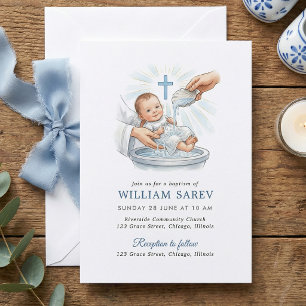 Traditionele blauwe schelp & kruis baby jongens do kaart