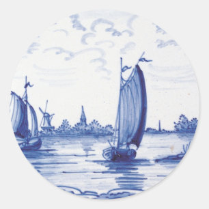 Traditionele blauwe tegel in Nederland Ronde Sticker