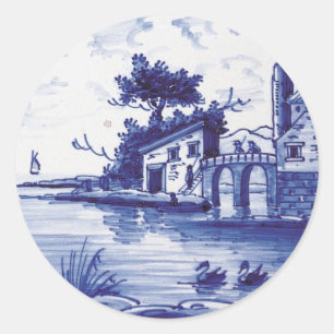 Traditionele blauwe tegel in Nederland Ronde Sticker