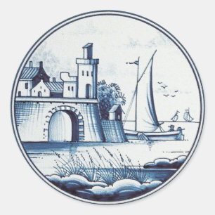 Traditionele blauwe tegel in Nederland Ronde Sticker