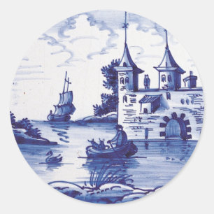 Traditionele blauwe tegel in Nederland Ronde Sticker