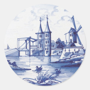 Traditionele blauwe tegel in Nederland Ronde Sticker