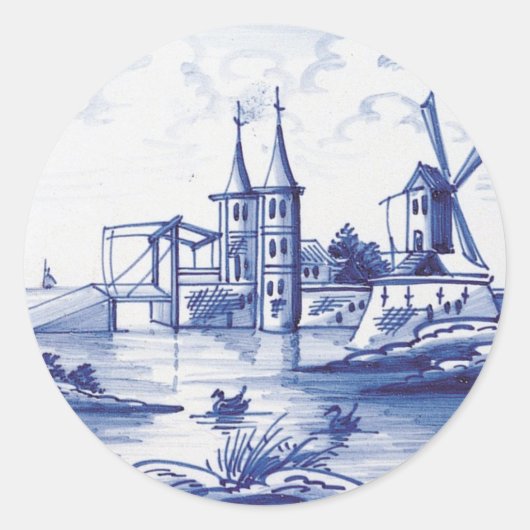 Traditionele blauwe tegel in Nederland Ronde Sticker (Voorkant)