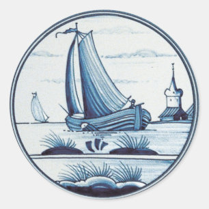 Traditionele blauwe tegel in Nederland Ronde Sticker