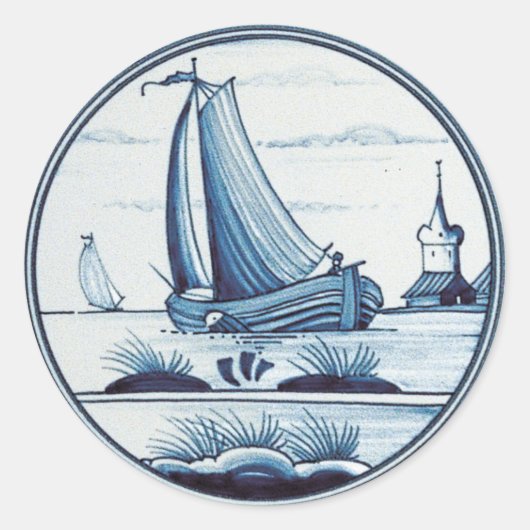 Traditionele blauwe tegel in Nederland Ronde Sticker (Voorkant)