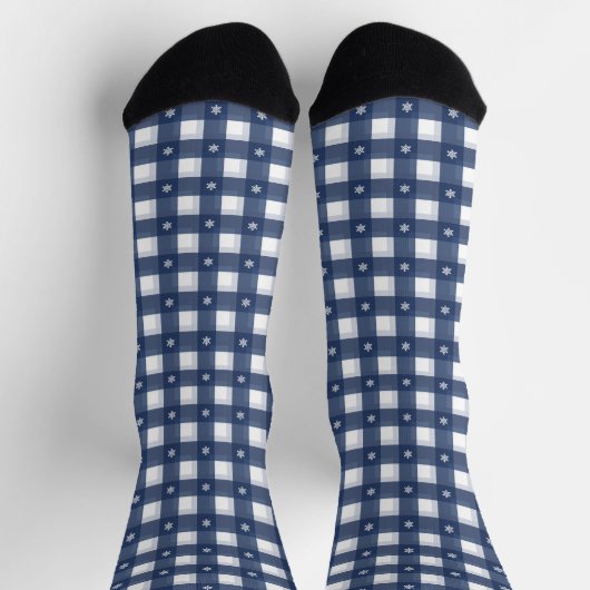 Traditionele blauwe witte gingham geruite sneeuwvl sokken (Top)