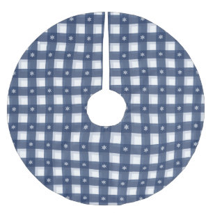 Traditionele blauwe witte gingham-vleksneeuwvlokke kerstboom rok