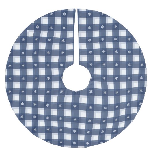 Traditionele blauwe witte gingham-vleksneeuwvlokke kerstboom rok (Voorkant)