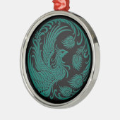 Traditionele Blauwgroen blauwe Phoenix Cirkel op z Metalen Ornament (Links)