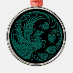 Traditionele Blauwgroen blauwe Phoenix Cirkel op z Metalen Ornament