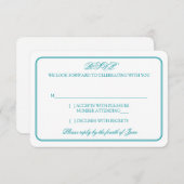 Traditionele Blauwgroen en witte bruiloft RSVP ant (Voorkant / Achterkant)