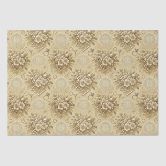 Traditionele Bloem Parels en Kant Trouw Tissuepapier (Voorkant)