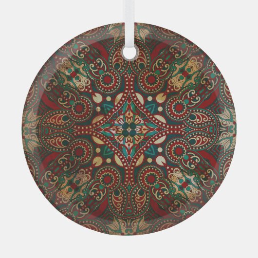 Traditionele Bloemen Paisley Bandanna Grunge Glas Ornament (Voorkant)