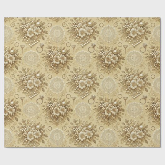 Traditionele bloemen parels en kant bruiloft cadeaupapier (Vlak)