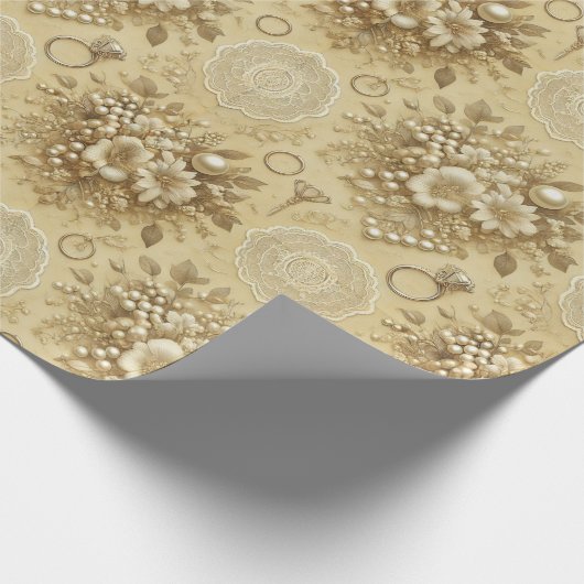 Traditionele bloemen parels en kant bruiloft cadeaupapier (Hoek)