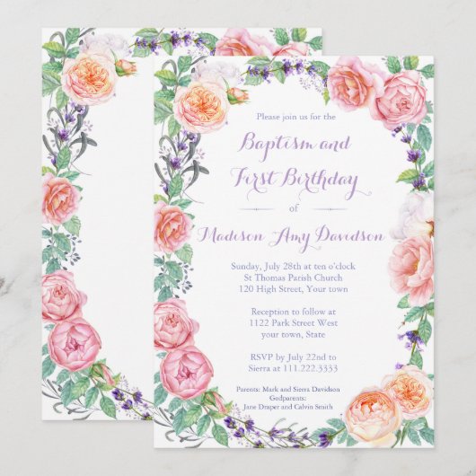 Traditionele bloemendoop & verjaardagsfeestje uitn kaart (Voorkant / Achterkant)