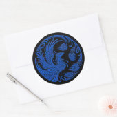 Traditionele Blue Phoenix Circle op zwart Ronde Sticker (Envelop)