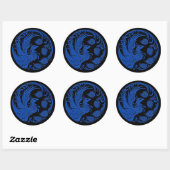 Traditionele Blue Phoenix Circle op zwart Ronde Sticker (Vel)
