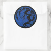 Traditionele Blue Phoenix Circle op zwart Ronde Sticker (Tas)