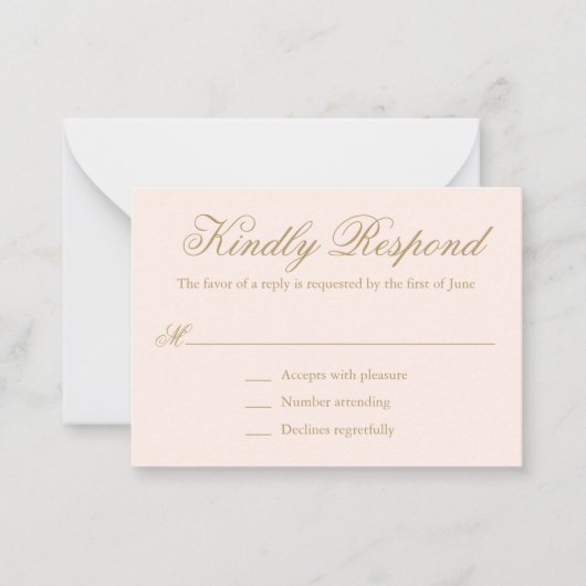 Traditionele Blush Pink formele Mini bruiloft RSVP Notitiekaartje (Voorkant)