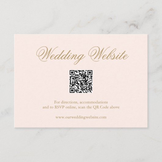 Traditionele Blush Pink formele QR-code bruiloft Informatiekaartje (Voorkant)