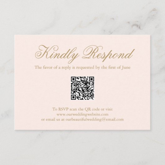 Traditionele Blush Pink formele QR-code bruiloft RSVP Kaartje (Voorkant)