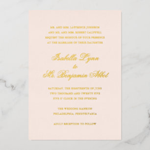 Traditionele Blush Roze Formele Elegante Huwelijk Folie Uitnodiging