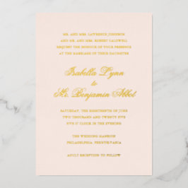 Traditionele Blush Roze Formele Elegante Huwelijk Folie Uitnodiging