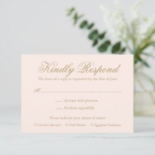 Traditionele Blush Roze Formele Elegante Huwelijk RSVP Kaartje