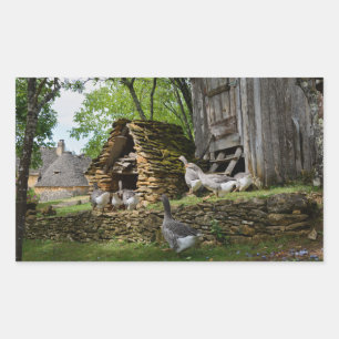 Traditionele boerderij met ganzenrechthoek voor fo rechthoekige sticker