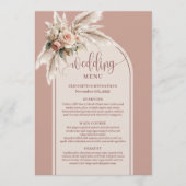 Traditionele Boho Stof Roze Pampas Bloem Bruiloft Menu (Voorkant)