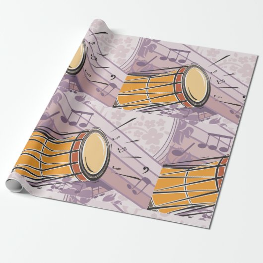 Traditionele Bongo Drum met Muzieknoten Cadeaupapier (Uitgerold)