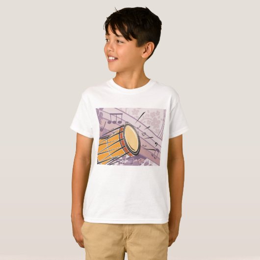 Traditionele Bongo Drum met Muzieknoten T-shirt (Voorkant volledig)