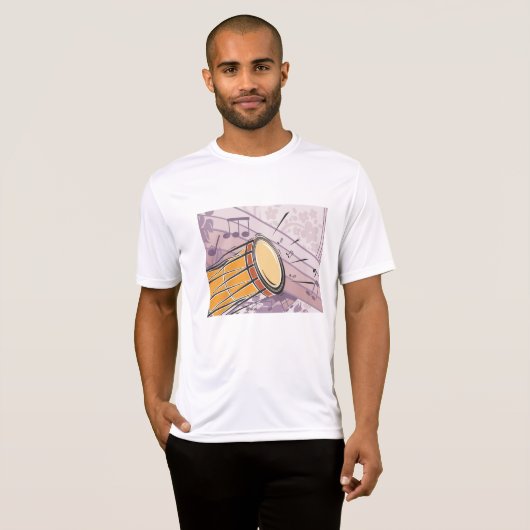 Traditionele Bongo Drum met Muzieknoten T-shirt (Voorkant volledig)