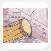 Traditionele Bongo Drum met Muzieknoten Vierkante Sticker (Voorkant)