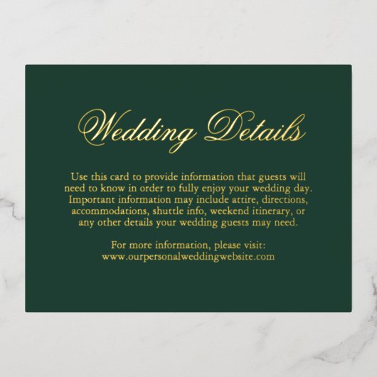 Traditionele Bos Groene Formele Elegante Huwelijk Folie Uitnodiging Briefkaart (Voorkant)