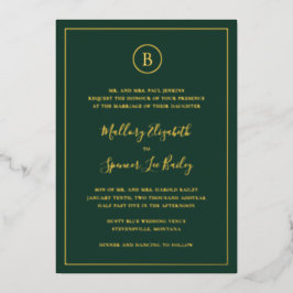 Traditionele bosgroene elegante bruiloft folie uitnodiging