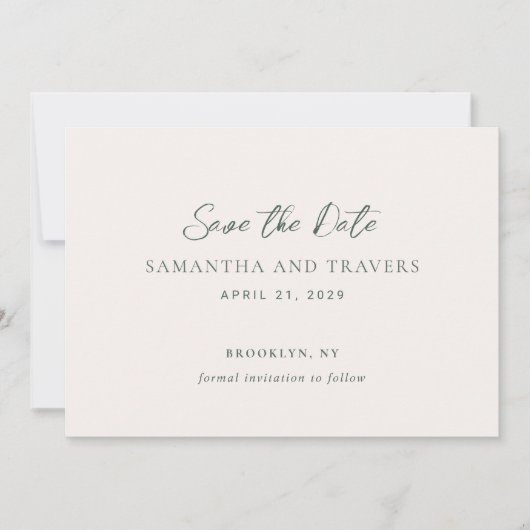 Traditionele bosgroene elegante bruiloft save the date (Voorkant)