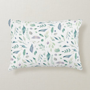 Traditionele Botanische Blad Patroon Blues op Wit Accent Kussen