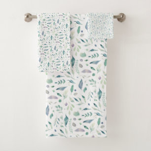 Traditionele Botanische Blad Patroon Blues op Wit Bad Handdoek