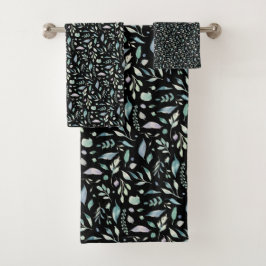 Traditionele Botanische Blad Patroon Blues op Wit Bad Handdoek