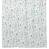 Traditionele Botanische Blad Patroon Blues op Wit Douchegordijn (Voorkant)