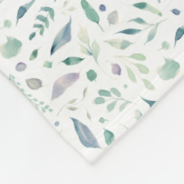 Traditionele Botanische Blad Patroon Blues op Wit Fleece Deken