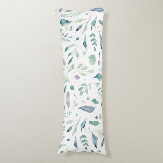 Traditionele Botanische Blad Patroon Blues op Wit Lichaamskussen (Voorkant Verticaal)