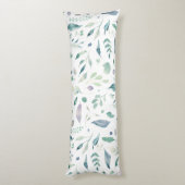 Traditionele Botanische Blad Patroon Blues op Wit Lichaamskussen (Achterkant (Verticaal))