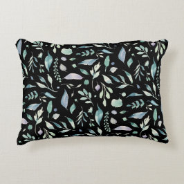 Traditionele Botanische Blad Patroon Blues op Zwar Accent Kussen