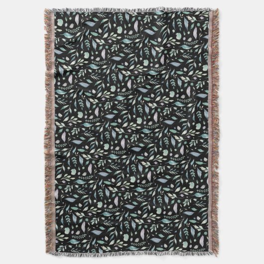 Traditionele Botanische Blad Patroon Blues op Zwar Deken (Voorkant Verticaal)